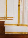 Men's Traditional White Cotton w/ Golden Border Wedding Dhoti Kurta #6252